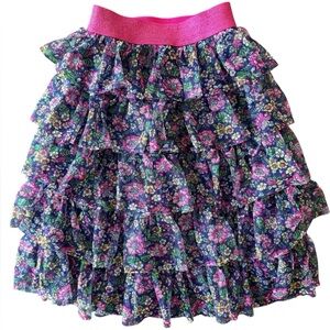 Mini Boden Girls Floral Pink Navy Tulle Ruffle Midi Skirt Size 6-7 Years